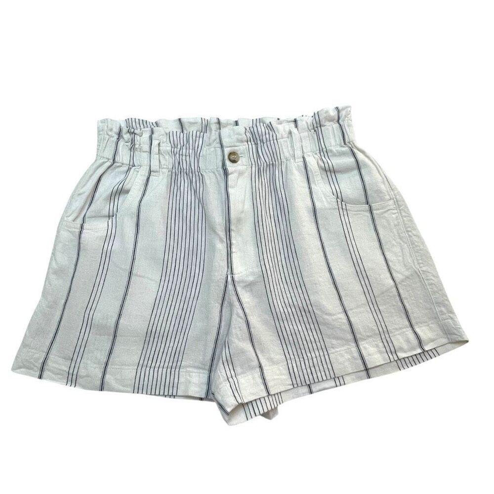 Madewell Linen-Cotton Pull-On Paperbag Shorts in Stripe White and Blue Bengali I